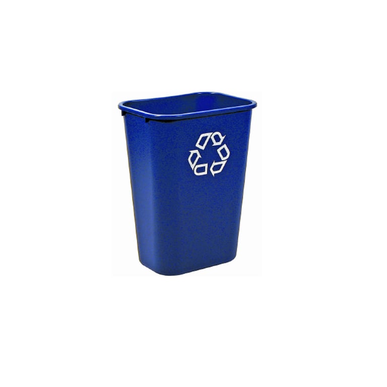 Rubbermaid afvalbak rechthoekig blauw met recyclingsymbool 39ltr