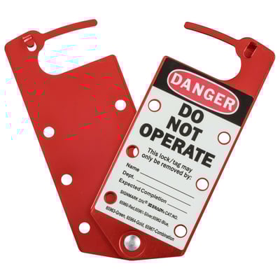 Brady hangslotbeugel met label rood
