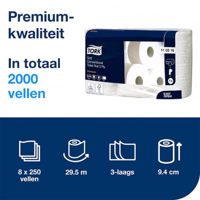 Tork premium toiletpapier soft 3lgs 8 rollen a 250vel