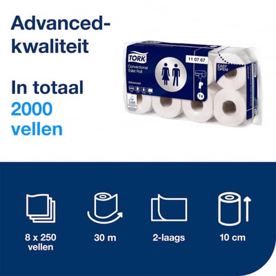 Tork Advanced toiletpapier wit  2lgs 250vel 8x 8rol