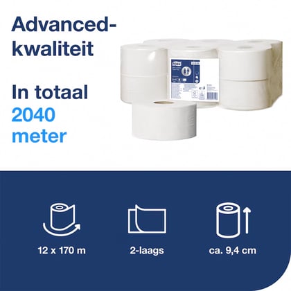 Tork Advanced Toiletpaper mini Jumbo roll 12x170mtr
