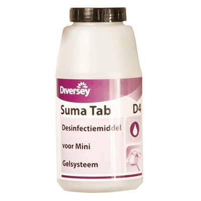 Lege pot voor Suma mini gel systeem voorzien van Suma Tab D4 etiket