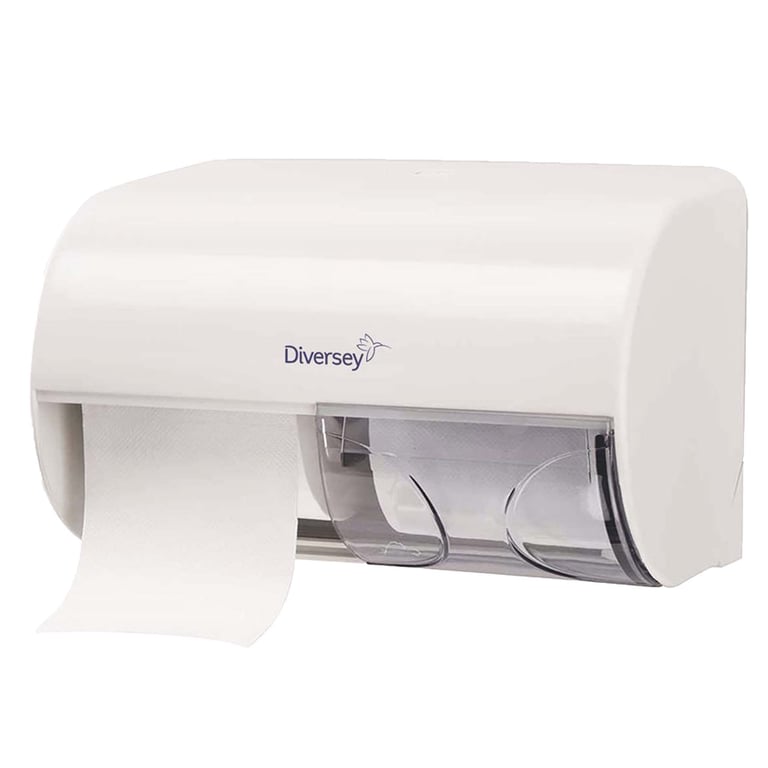 Diversey toiletpapierdispenser voor 2 standaard toiletrollen wit