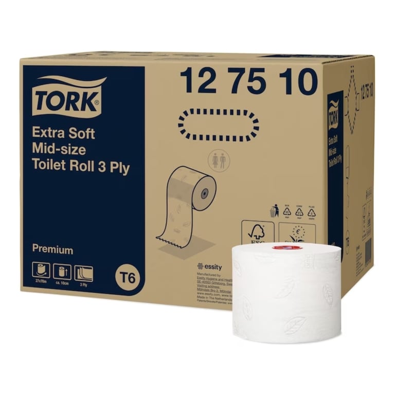 Tork extra zacht mid size toiletpapier 3-lgs wit T6 premium 27x70m