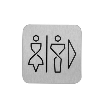 Bordje RVS heren en dames toilet rechts  anti fingerprint proof 12x12cm 