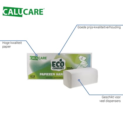 CaluCare ECO Comfort papieren handdoekjes 2-lgs ZZ-vouw 23x25cm 3750 stuks