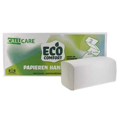 CaluCare ECO Comfort papieren handdoekjes 2-lgs V-vouw 23x25cm 3750 stuks