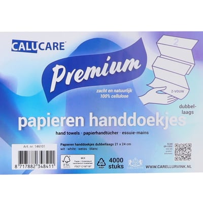 CaluCare Premium papieren handdoekjes 2-lgs Z-vouw 21x24cm 4000st
