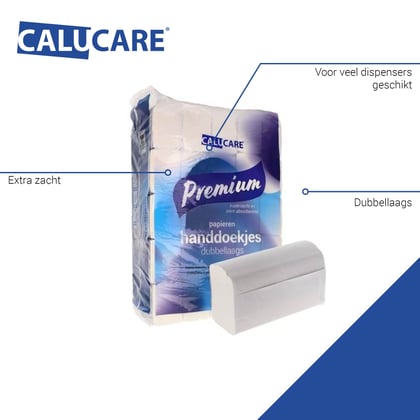 CaluCare Premium papieren handdoekjes 2-lgs W-vouw 100% cellulose 20,6x32cm 3000st