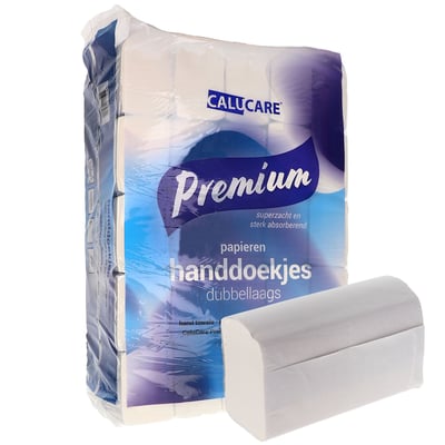 CaluCare Premium papieren handdoekjes 2-lgs W-vouw 100% cellulose 20,6x32cm 3000st