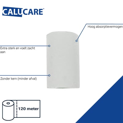 CaluCare Premium mini poetsrollen 1-lgs cellulose zonder kern 12x120mtr