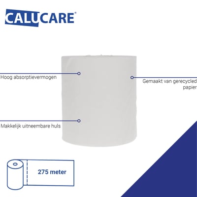 CaluCare Premium Matic handdoekrol 2-lgs wit 100% cellulose 6 rollen 21cmx150mtr met dop