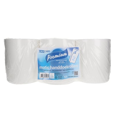 CaluCare Premium Matic handdoekrol 2-lgs  100% cellulose 6 rollen 21cmx150mtr met dop