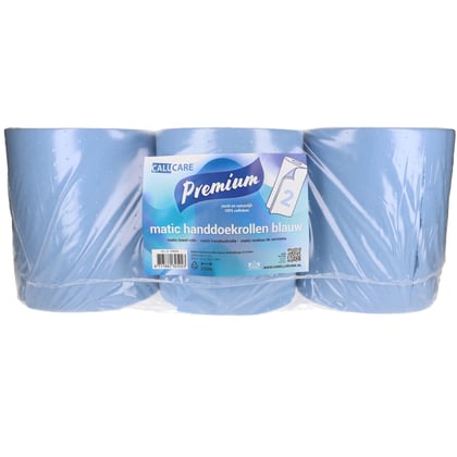 CaluCare Premium Matic handdoekrol blauw 2-lgs  100% cellulose 6 rollen 20cm x 140m met dop