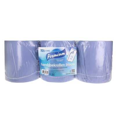 CaluCare Premium handdoekrol blauw 2-lgs 100% cellulose 6 rollen 20cm x 140m