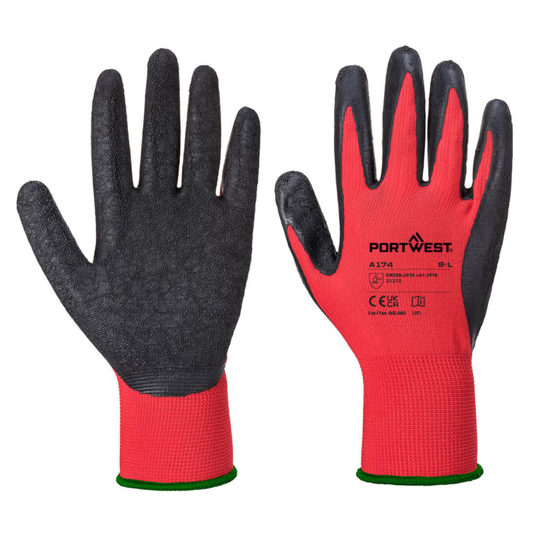 Portwest flex grip latex handschoen rood/zwart