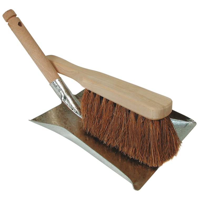 Stofblik met houten steel en handveger cocos