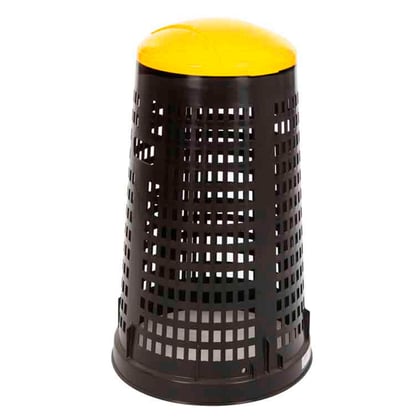 Ruff afvalbak geperforeerd zwart met geel deksel