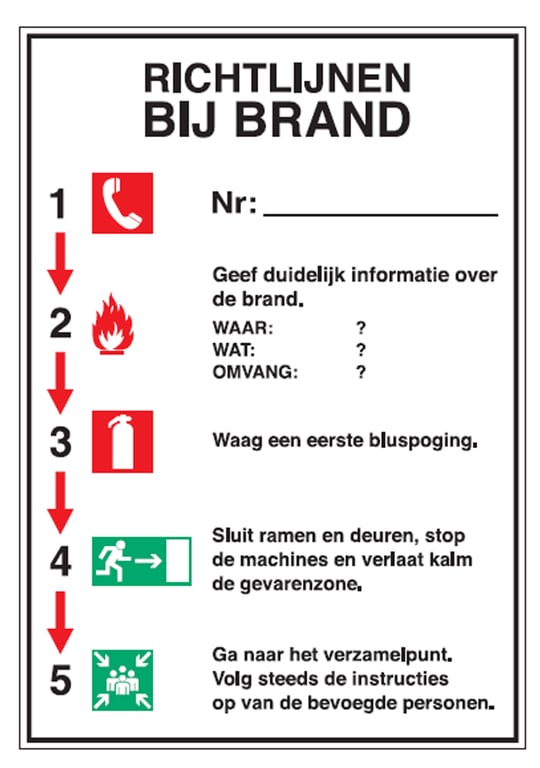 Brady bord "richtlijnen bij brand" polypropyleen 297x210mm