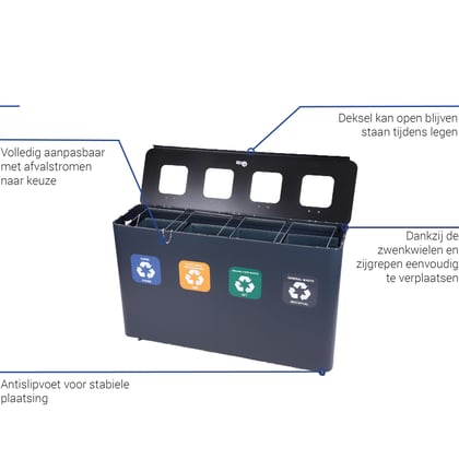 CaluBin recyclingstation 4x 60ltr zwart 