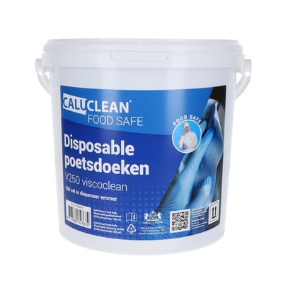 CaluClean Food Safe disposable poetsdoeken  V250 Viscoclean 150 vel in dispenser emmer
