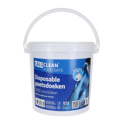 CaluClean Food Safe disposable poetsdoeken V250 Viscoclean 150 vel in dispenser emmer