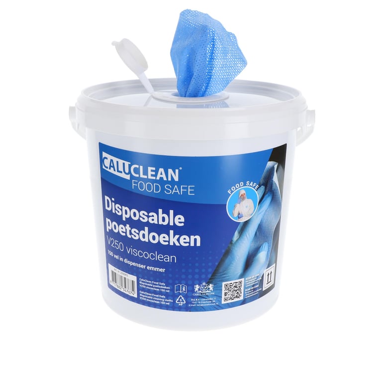 CaluClean Food Safe disposable poetsdoeken V250 Viscoclean 150 vel in dispenser emmer