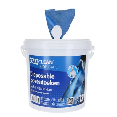CaluClean Food Safe disposable poetsdoeken  V250 Viscoclean 150 vel in dispenser emmer