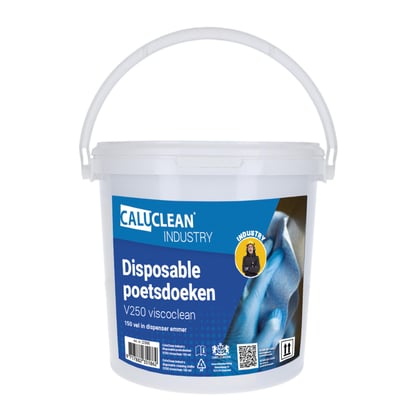 CaluClean Industry disposable poetsdoeken V250 Viscoclean 150 vel in dispenser emmer