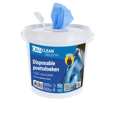 CaluClean Industry disposable poetsdoeken V250 Viscoclean 150 vel in dispenser emmer