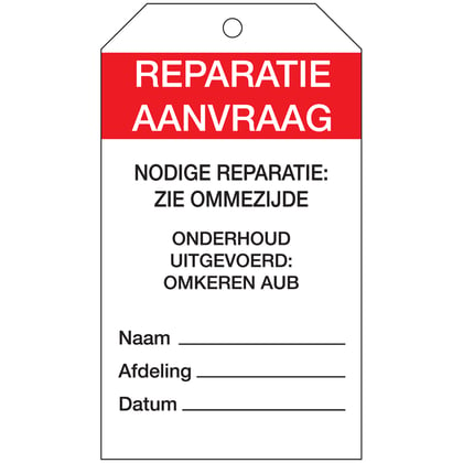 Brady Tags voor onderhoud en reparatie 10st 