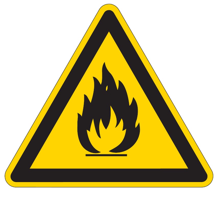 Brady sticker "ontvlambare stoffen of hoge temperaturen" gelamineerd polyester50mm 7st