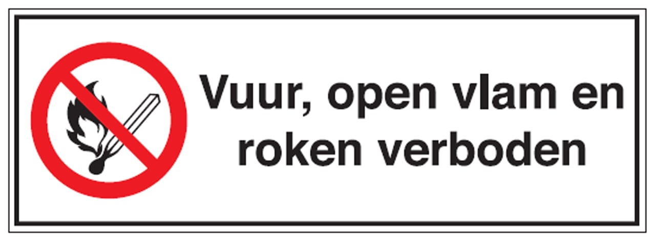 Brady Bordje "vuur, open vlam en roken verboden" zelfklevend polyester 297x105mm