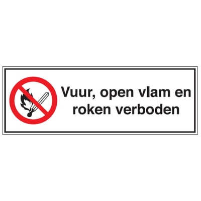 Brady sticker "vuur, open vlam en roken verboden" zelfklevend polyester 297x105mm