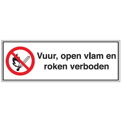 Brady sticker "vuur, open vlam en roken verboden'' zelfklevend polyester 297x105mm