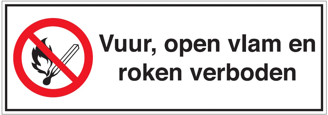 Brady Bordje "vuur, open vlam en roken verboden" 150x450mm
