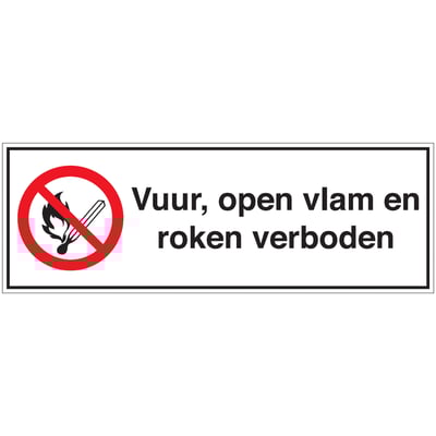 Brady bordje "vuur, open vlam en roken verboden" 150x450mm