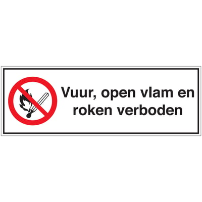 Brady bordje "vuur, open vlam en roken verboden'' 150x450mm