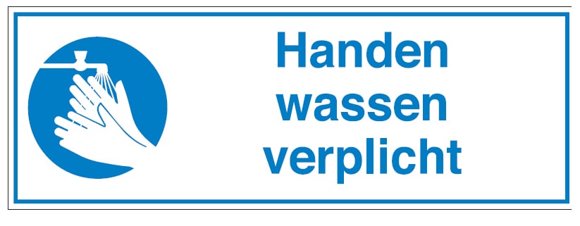 Brady bordje "handen wassen verplicht" 450x150mm
