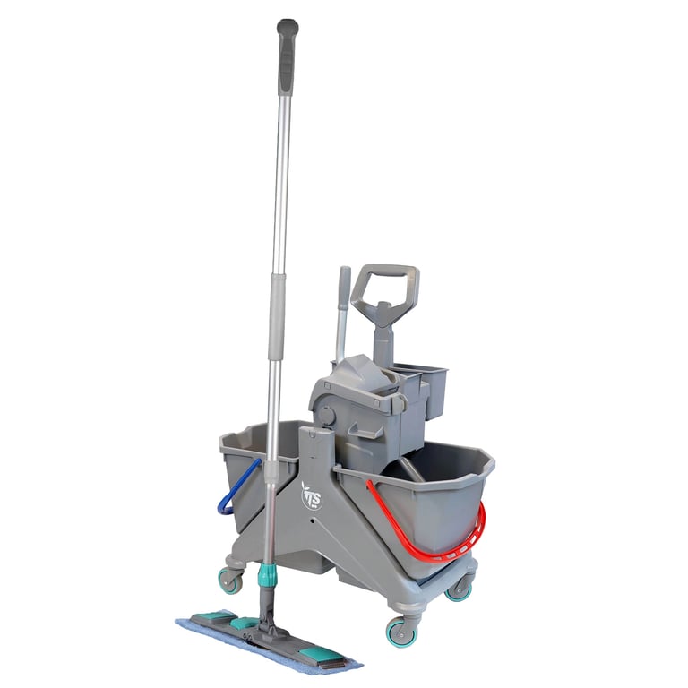 CALU TTS CleanStart starterkit grijs dubbele dweilemmer, pers, uni mopframe en mop