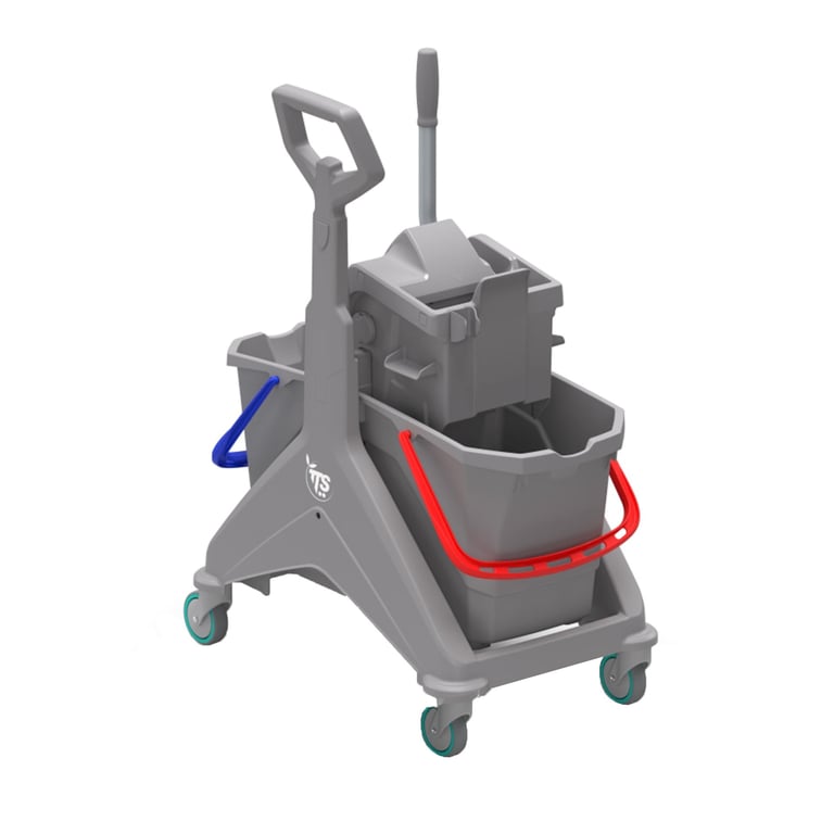CALU TTS CleanStart dubbele dweilemmer met vlakmop pers 2x25ltr grijs