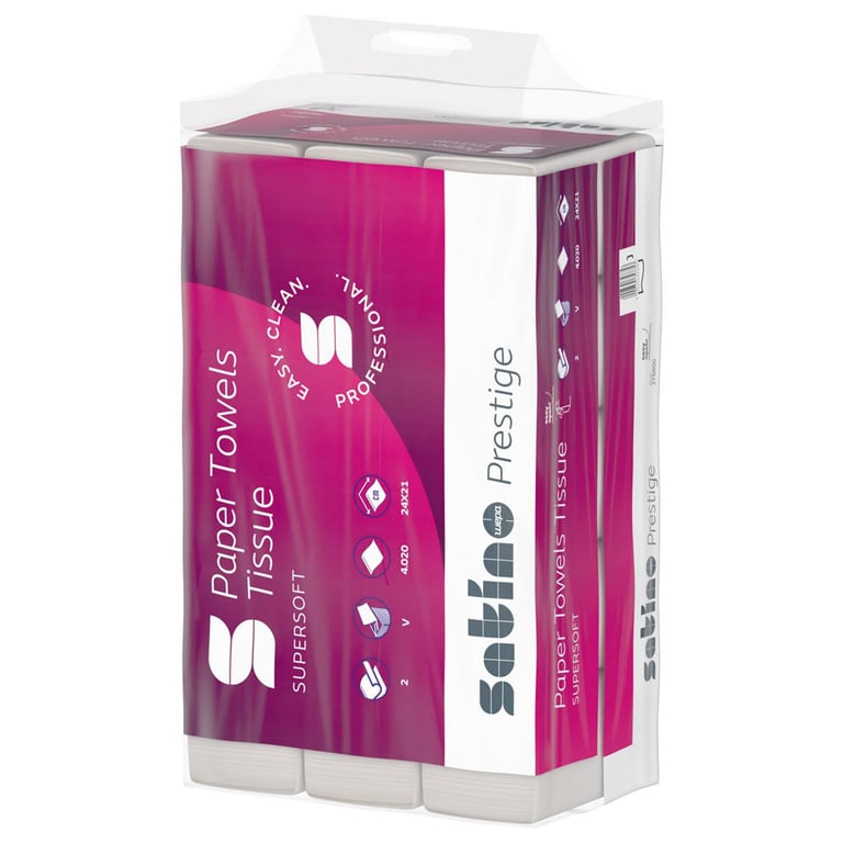 Satino papieren handdoekjes 2-lgs V-vouw wit 24x21cm 15x268 vel