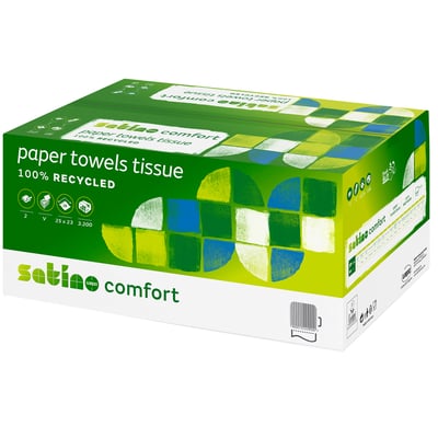 Satino comfort papieren handdoekjes tissue 25x23cm v-vouw 2-lgs groen 20x160st