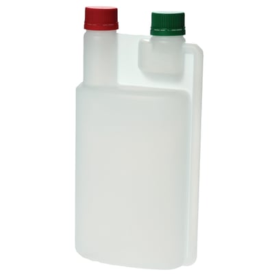 Doseerflacon 1ltr met groene en rode dop voor 25ml doseringen