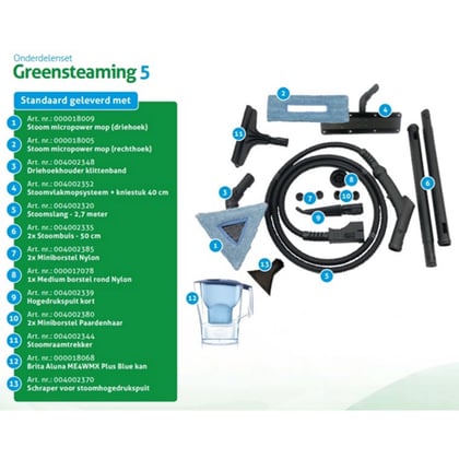 Greensteaming 5 stoomreiniger RVS 3200 watt inclusief stoomslang en accessoires set