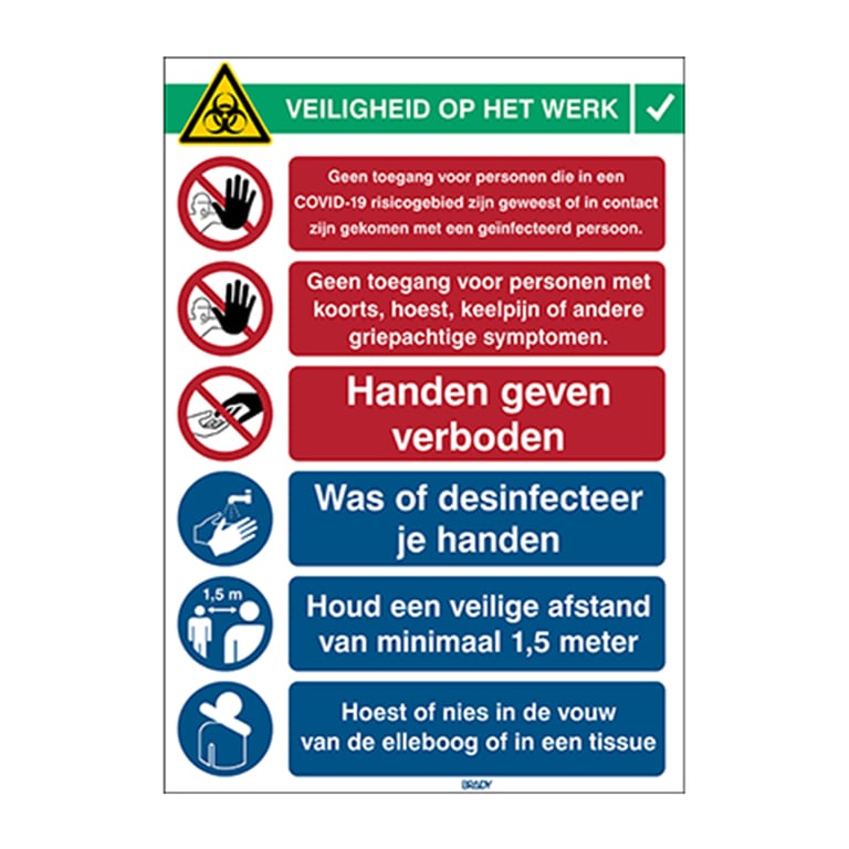 Brady sticker COVID-19 receptie 262x371mm