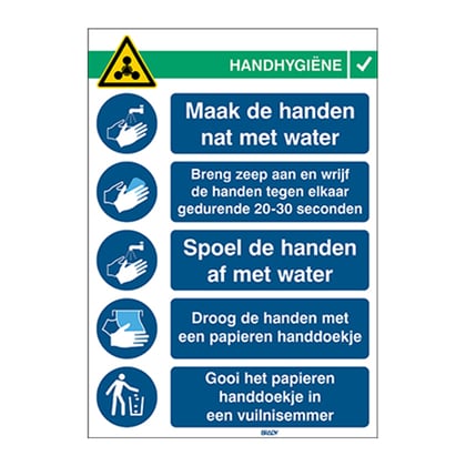 Brady bord instructies voor handen wassen PP 262x371mm