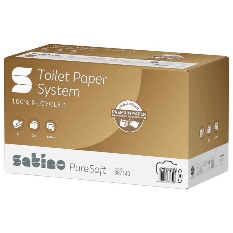 Satino PureSoft systeem toiletpapier jumbo rol 2-lgs 24x724 vel soft beige
