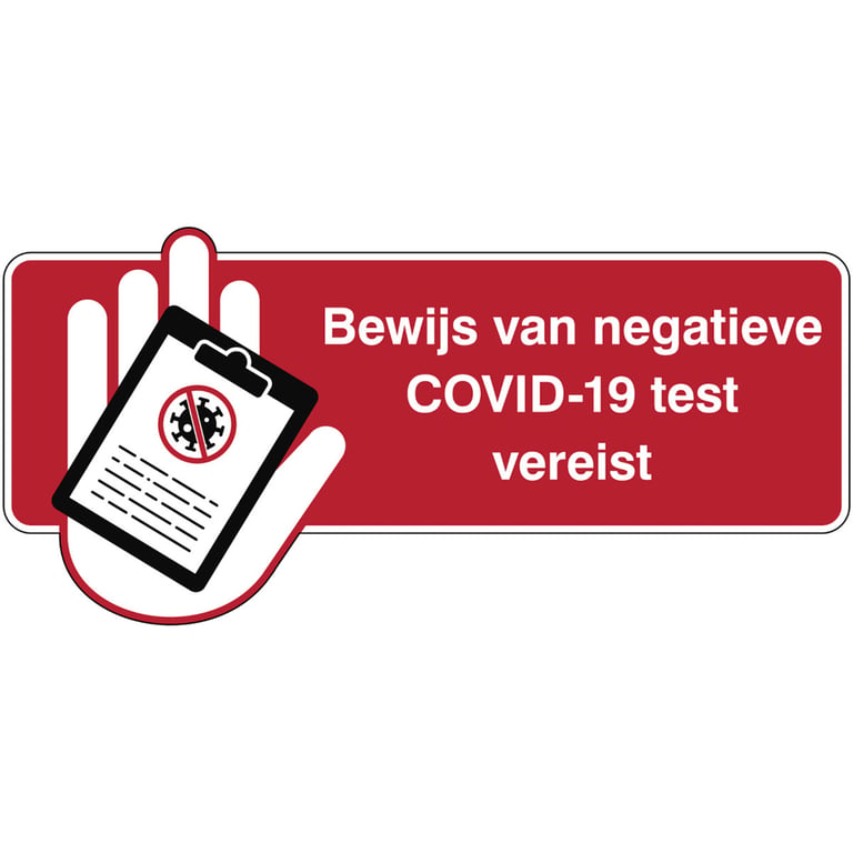 Brady sticker "Bewijs van negatieve COVID-19 test vereist"