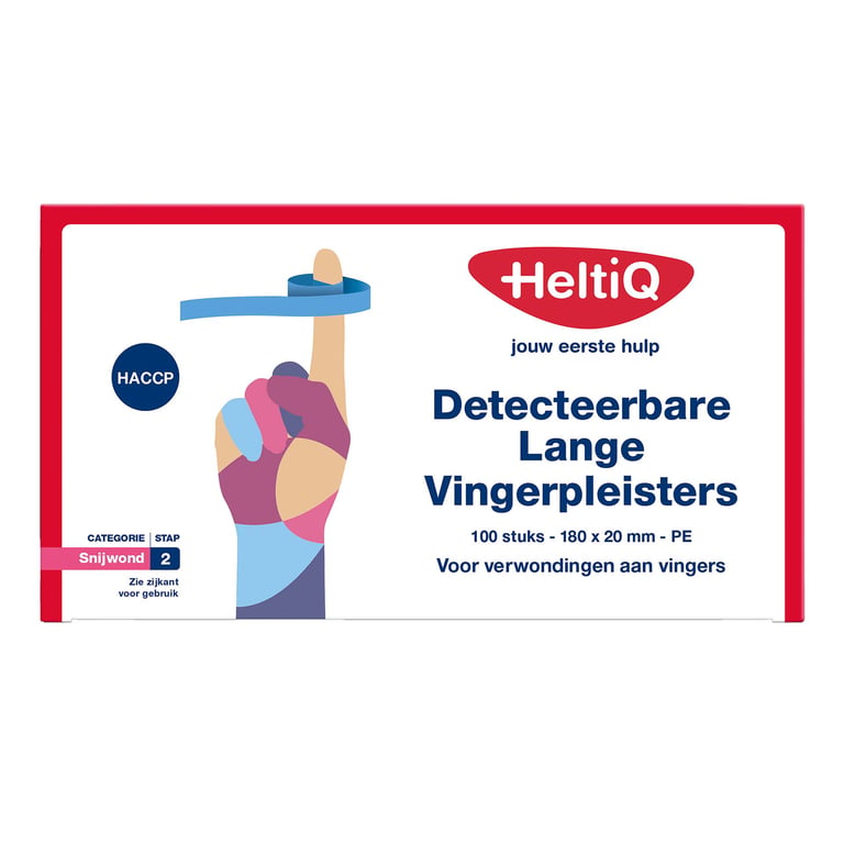 HeltiQ detecteerbare lange vingerpleister PE blauw 18x2cm 100st